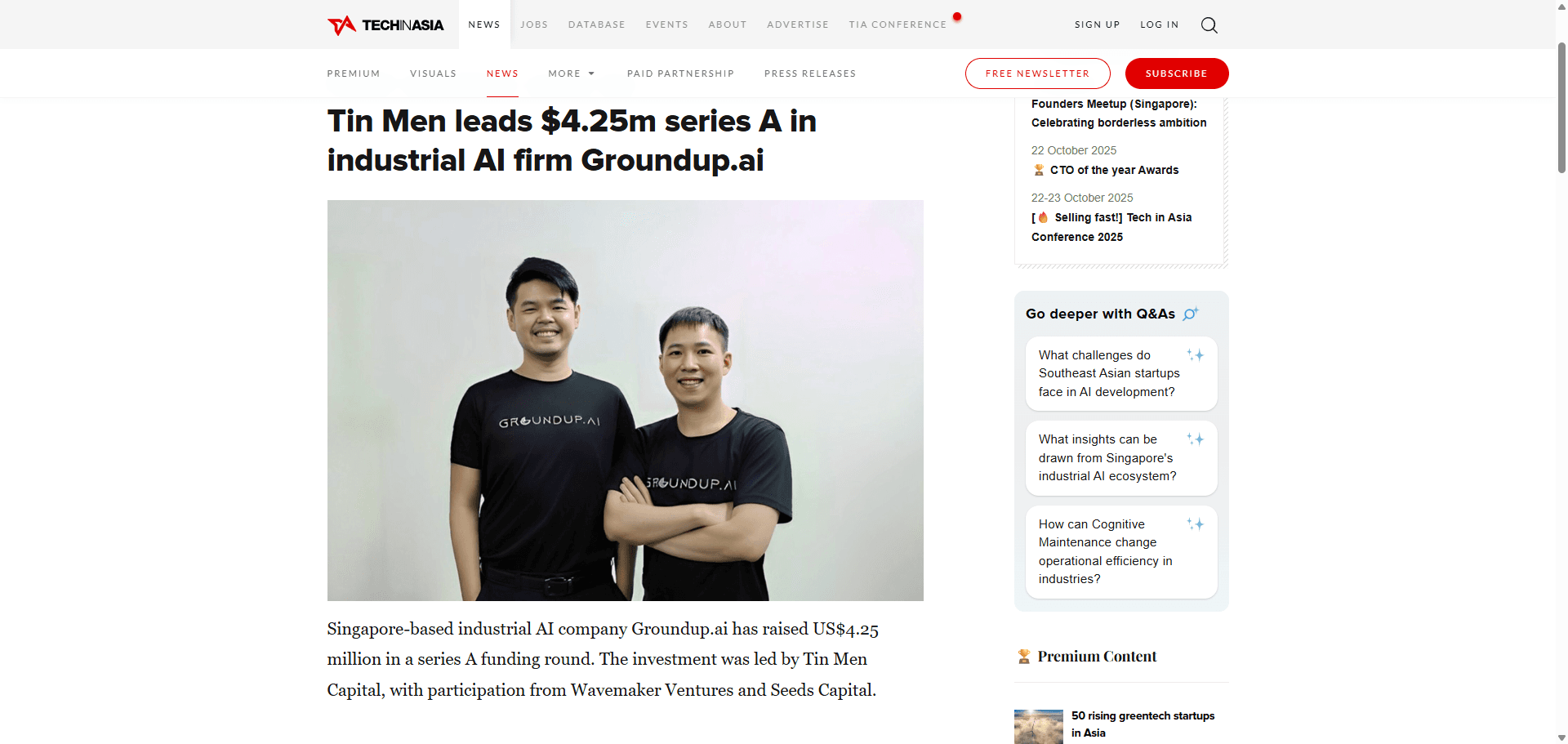 Media coverage of Groundup.ai Series A